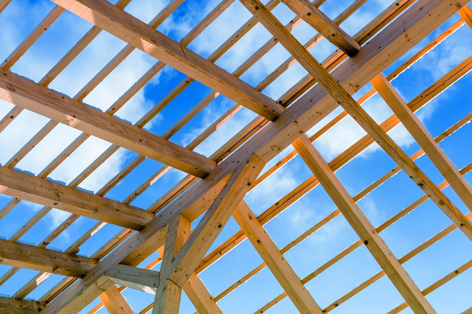 photograph of unfinished roof frame