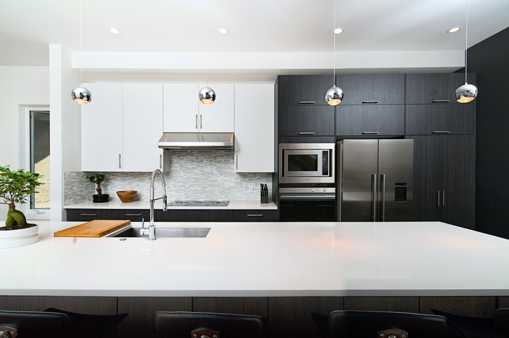 bright new kitchen with high contrast counter and cabinets. Look closely before making an offer.